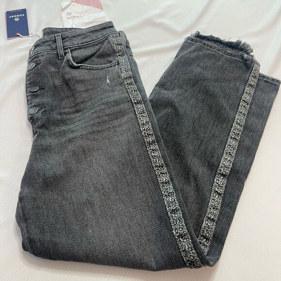 NWT Anthropologie Sundry Leopard Trimmed Ultra High Rise Straight Jeans Size 27 - Picture 15 of 15